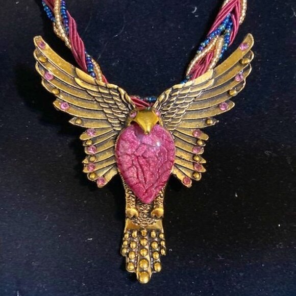 💖NEW!  Golden Eagle Necklace with Colorful Sea beads Around the Neck. 18 in N - Picture 1 of 2